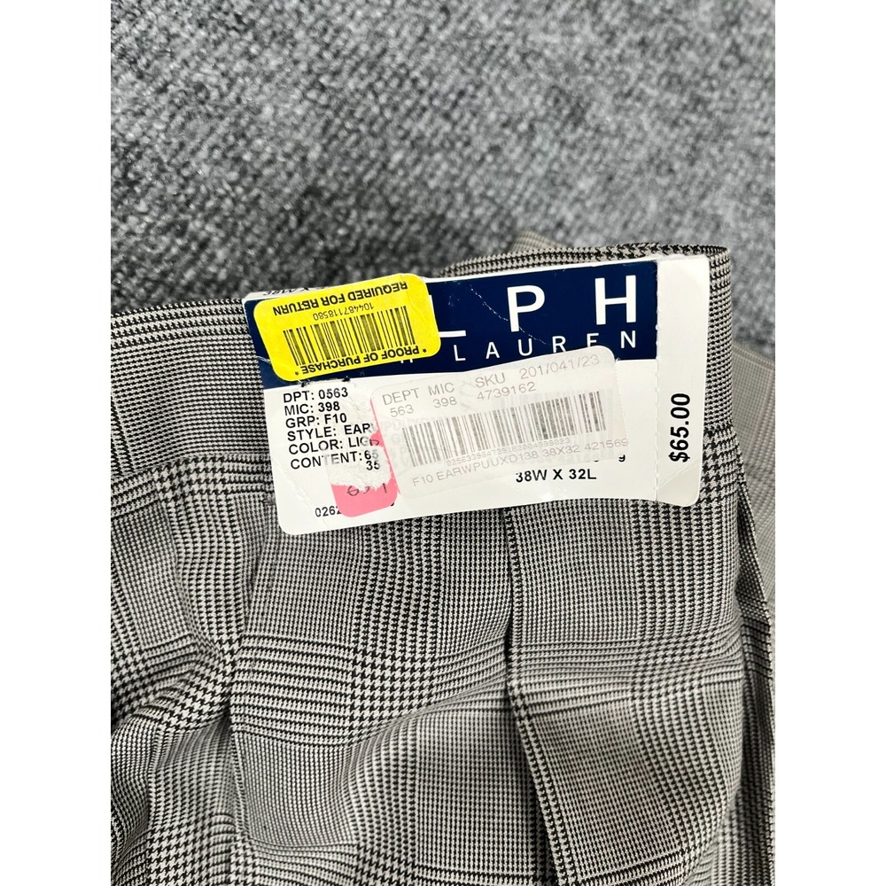 NWT Ralph Lauren Checked Dress Pant High Rise Pleated Light Grey Size 38X32 - Picture 4 of 10